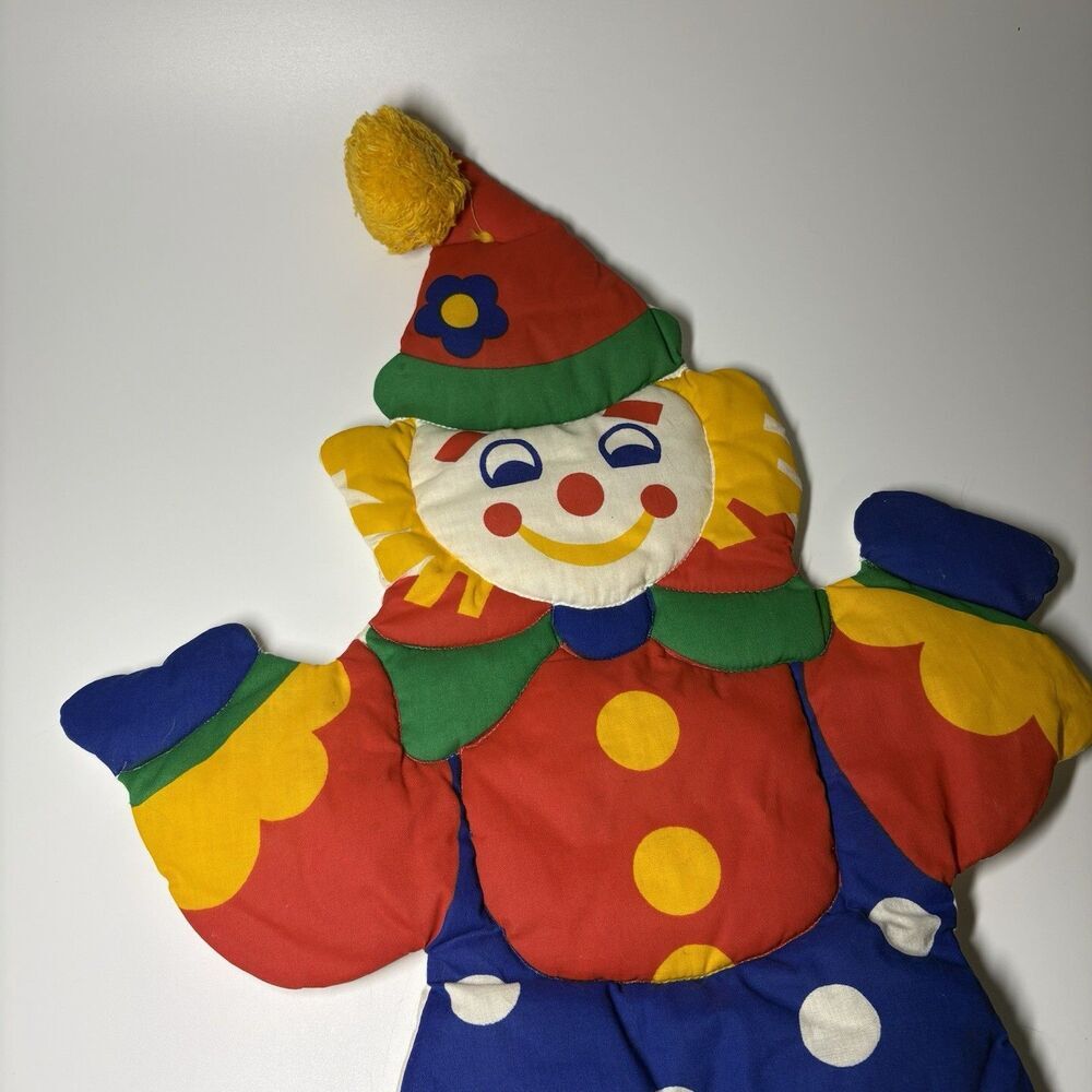 Vintage Fabric Clown Padded Nursery Wall Decor 30” Colorful Circus - Picture 2 of 10